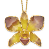 24K Gold-trim Lacquer Dipped Purple and Yellow Real Dendrobium Orchid 20 inch Gold-tone Necklace