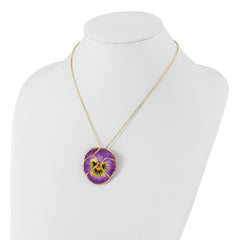 24K Gold-trim Lacquer Dipped Lilac Real Pansy 20 inch Gold-tone Necklace