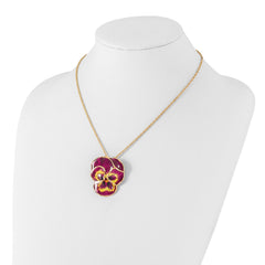 24K Gold-trim Lacquer Dipped Violet Real Pansy 20 inch Gold-tone Necklace