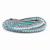 Crystal and Blue Quartz Beaded Leather Multi-wrap Bracelet