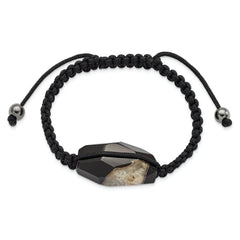 16x28mm Milky Crystal Agate With Hematite Beads Black Cord Bracelet