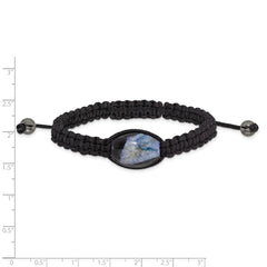 13x19mm Blue Crystal Agate With Hematite Beads Black Cord Bracelet