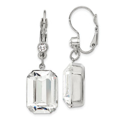 1928 Jewelry Silver-tone Clear Emerald Cut Crystals Dangle Leverback Earrings