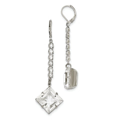 1928 Silver-tone White Crystal Leverback Dangle Earrings