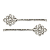 1928 Jewelry Set of 2 Silver-tone Filigree Clear Crystal Hairpins
