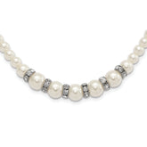 1928 Silver-tone Clear Crystal and Simulated Pearl 15in With 3in ext Necklace