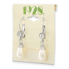 1928 Jewelry Silver-tone Clear Crystal Imitation Pearl Teardrop Dangle Leverback Earrings