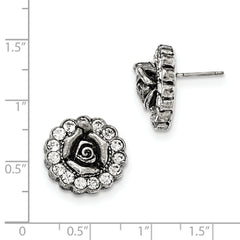 1928 Silver-tone White Crystal Rose Post Earrings