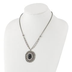 1928 Silver-tone Black Epoxy & Acrylic Fancy Bead With 3in ext. Necklace