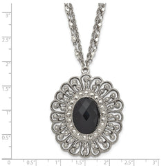 1928 Silver-tone Black Epoxy & Acrylic Fancy Bead With 3in ext. Necklace