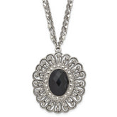 1928 Silver-tone Black Epoxy & Acrylic Fancy Bead With 3in ext. Necklace