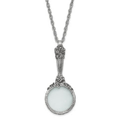 1928 Jewelry Silver-tone Textured Vintage Handle 4-5X Magnifying Glass 30 inch Necklace
