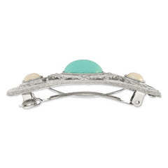1928 Jewelry Silver-tone Ornate Imitation Pearl and Turquoise Acrylic Stone Hair Barrette
