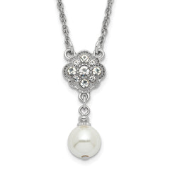 1928 Silver-tone Crystal and Imitation Pearl 16in With 3in ext. Necklace