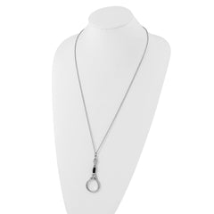 1928 Jewelry Silver-tone Black Glass Stone and Marcasite Vintage Handle 4-5X Magnifying Glass 28 inch Necklace