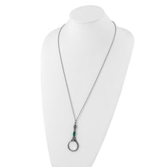 1928 Jewelry Silver-tone Hematite and Green Vintage Handle 4-5X Magnifying Glass 28 inch Necklace