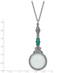 1928 Jewelry Silver-tone Hematite and Green Vintage Handle 4-5X Magnifying Glass 28 inch Necklace