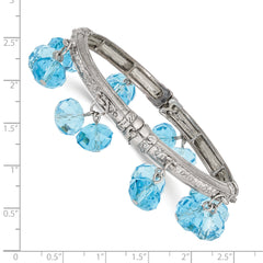 1928 Silver-tone Blue Glass Beaded Stretch Bracelet