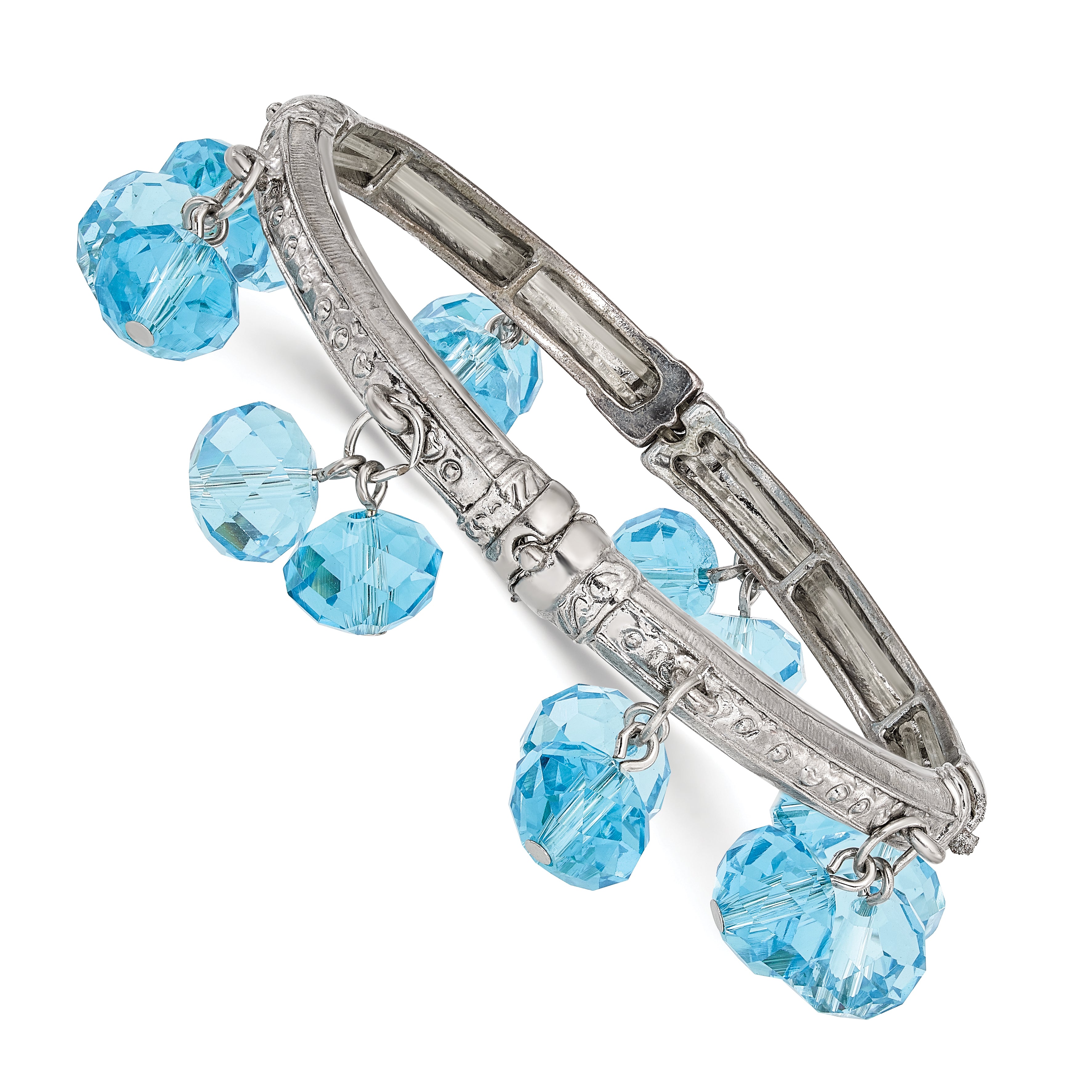 1928 Silver-tone Blue Glass Beaded Stretch Bracelet