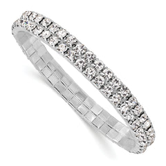 1928 Jewelry Silver-tone Sparkling Clear Crystal Two Row Stretch Bracelet