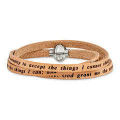 AMEN Stainless Steel Serenity Prayer Tan Leather Wrap with Magnetic Clasp 23.5 Inch Bracelet - Sophia Jewelers