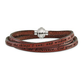 AMEN Stainless Steel Serenity Prayer Brown Leather Wrap with Magnetic Clasp 22.25 Inch Bracelet - Sophia Jewelers