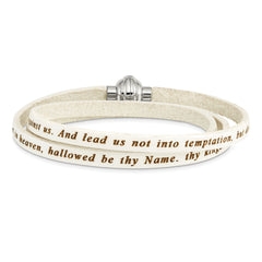 AMEN Stainless Steel Lord's Prayer White Leather Wrap with Magnetic Clasp with Magnetic Clasp 21 Inc - Sophia Jewelers
