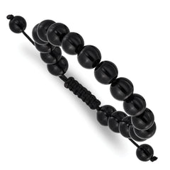 Onyx Beads on Black Polyester Cord Adjustable Bolo Bracelet