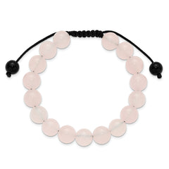 Rose Quartz and Onyx Beads on Black Polyester Cord Adjustable Bolo Bracelet