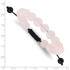 Rose Quartz and Onyx Beads on Black Polyester Cord Adjustable Bolo Bracelet