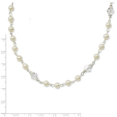 1928 Jewelry Silver-tone Clear Crystal Faceted Beads White Imitation Pearl Strand 15.5 inch Necklace with 3 inch extension