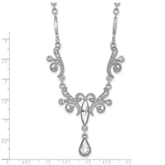 1928 Jewelry Silver-tone Sparkling Clear Crystals from Swarovski Teardrop Adjustable 15 inch Vintage Style Necklace with 3 inch extension