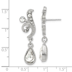 1928 Jewelry Silver-tone Sparkling Clear Crystal from Swarovski Teardrop Vintage Style Dangle Post Earrings