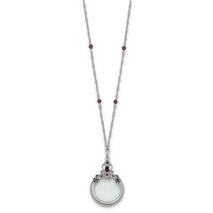 1928 Jewelry Pewter-tone Blue and Purple Crystal 2X Magnifying Glass 30 inch Vintage Necklace