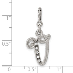 1928 Silver-tone Crystal Initial V Spring Ring Charm