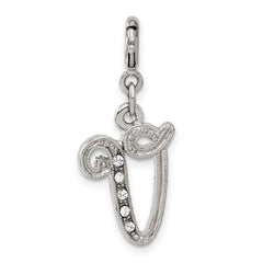 1928 Silver-tone Crystal Initial V Spring Ring Charm
