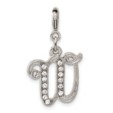 1928 Silver-tone Crystal Initial W Spring Ring Charm