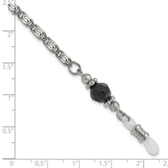 1928 Jewelry Silver-tone Black Crystal Faceted Bead Eyewear Holder 30 inch Chain