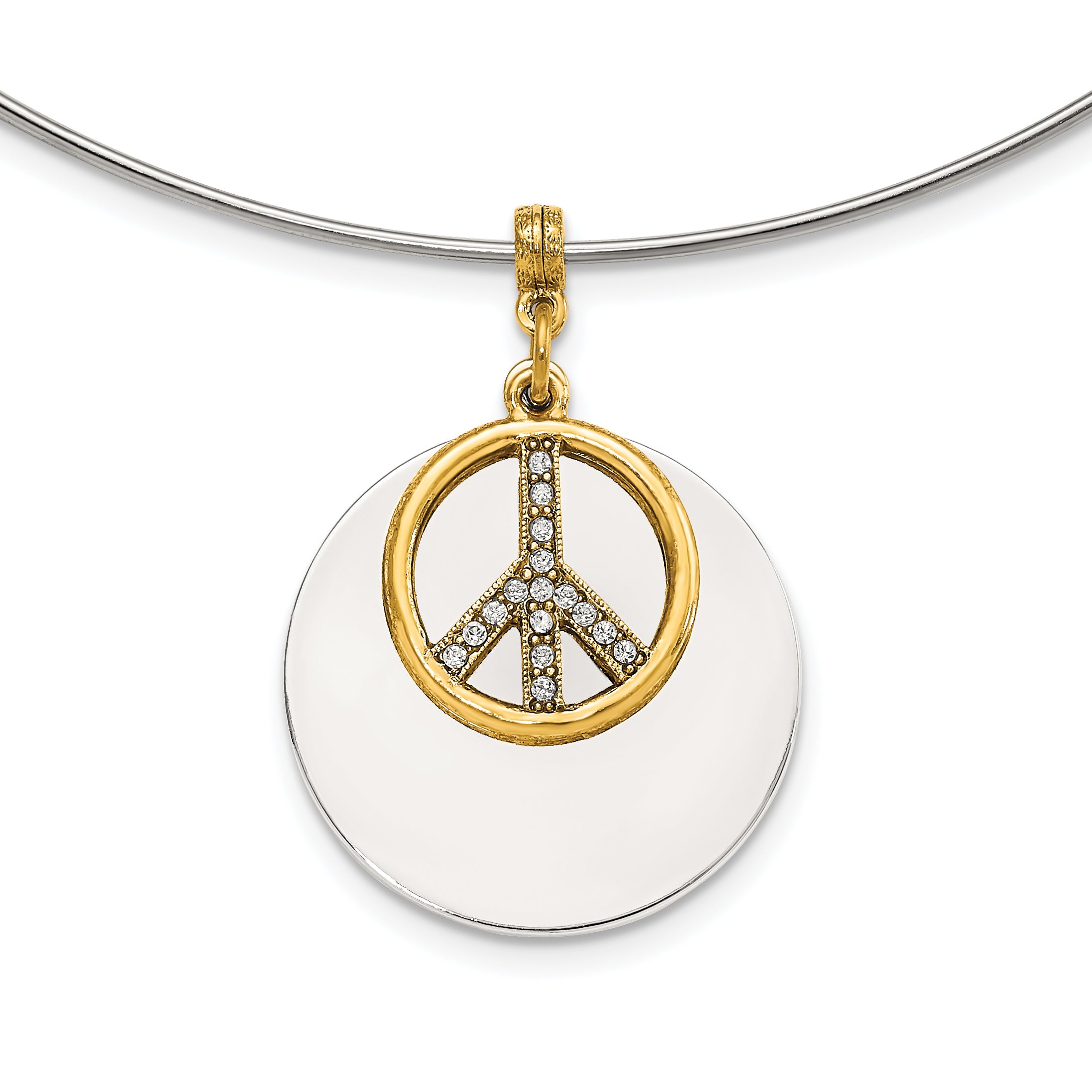 1928 Silver-tone & Gold-tone Crystal Peace Symbol Choker Necklace