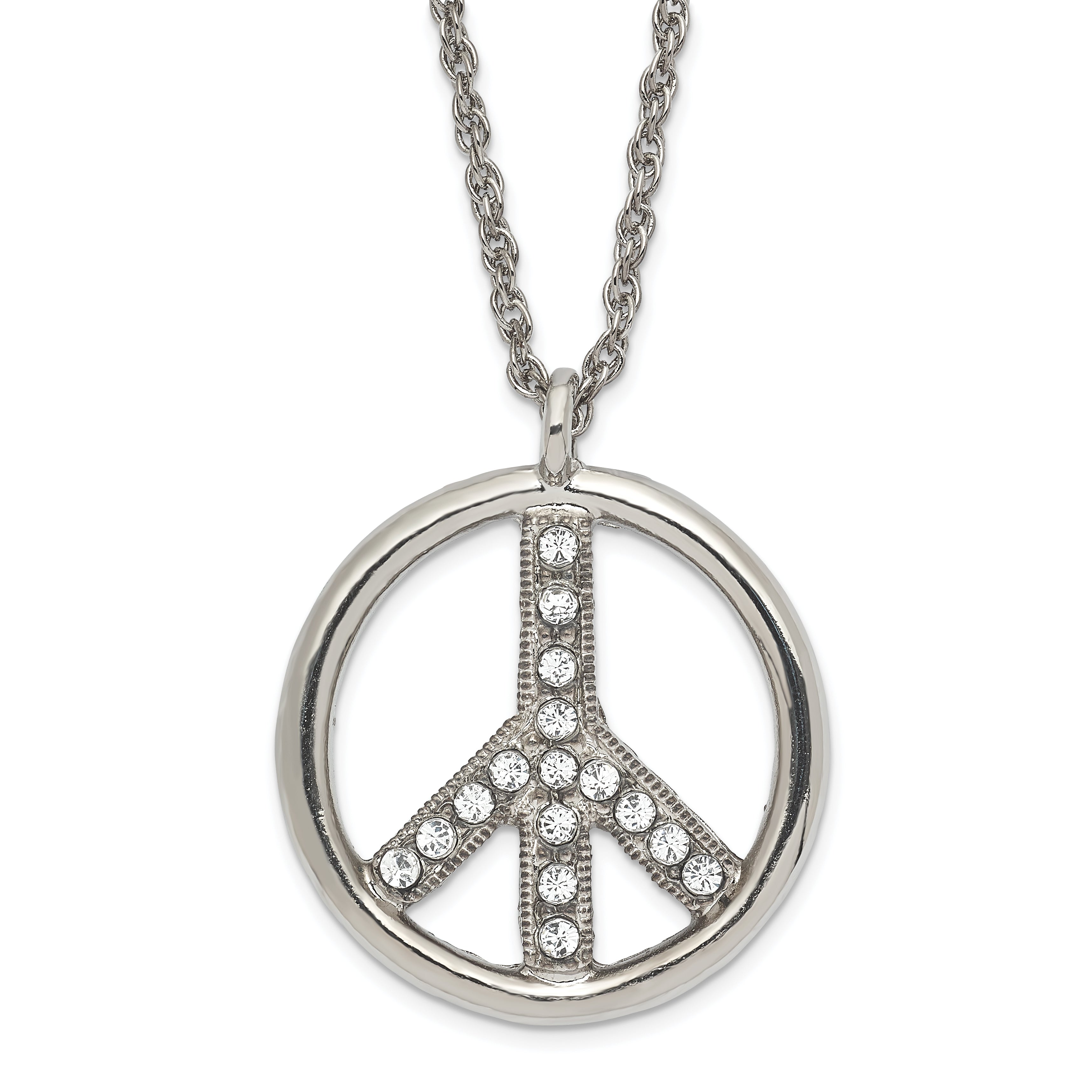 1928 Jewelry Silver-tone Clear Crystal Peace Symbol with 3 inch extension Necklace