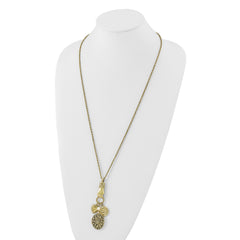 1928 Jewelry Brass-tone Hand Holding Oval 28mm Locket and Polished Heart and Peace Charm 30 inch Necklace Holds 2 Photos