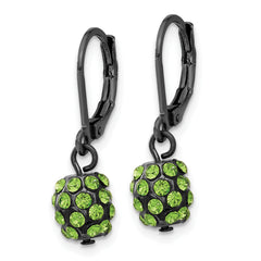 1928 Black-plated Green Glass Stone Ball Leverback Earrings