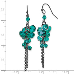 1928 Black-plated Dark Green Glass Beads Dangle Earrings