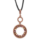 1928 Jewelry Copper-tone Pink Purple and Colorado Crystal Double Circle Adjustable 16 inch Satin Cord Necklace with 3 inch extension