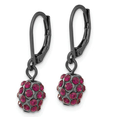 1928 Black-plated Purple Glass Stone Ball Leverback Earrings