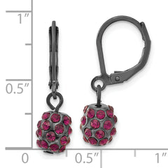1928 Black-plated Purple Glass Stone Ball Leverback Earrings