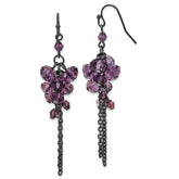 1928 Jewelry Black-plated Smokey Purple Glass Faceted Beads Cluster Dangle Earrings