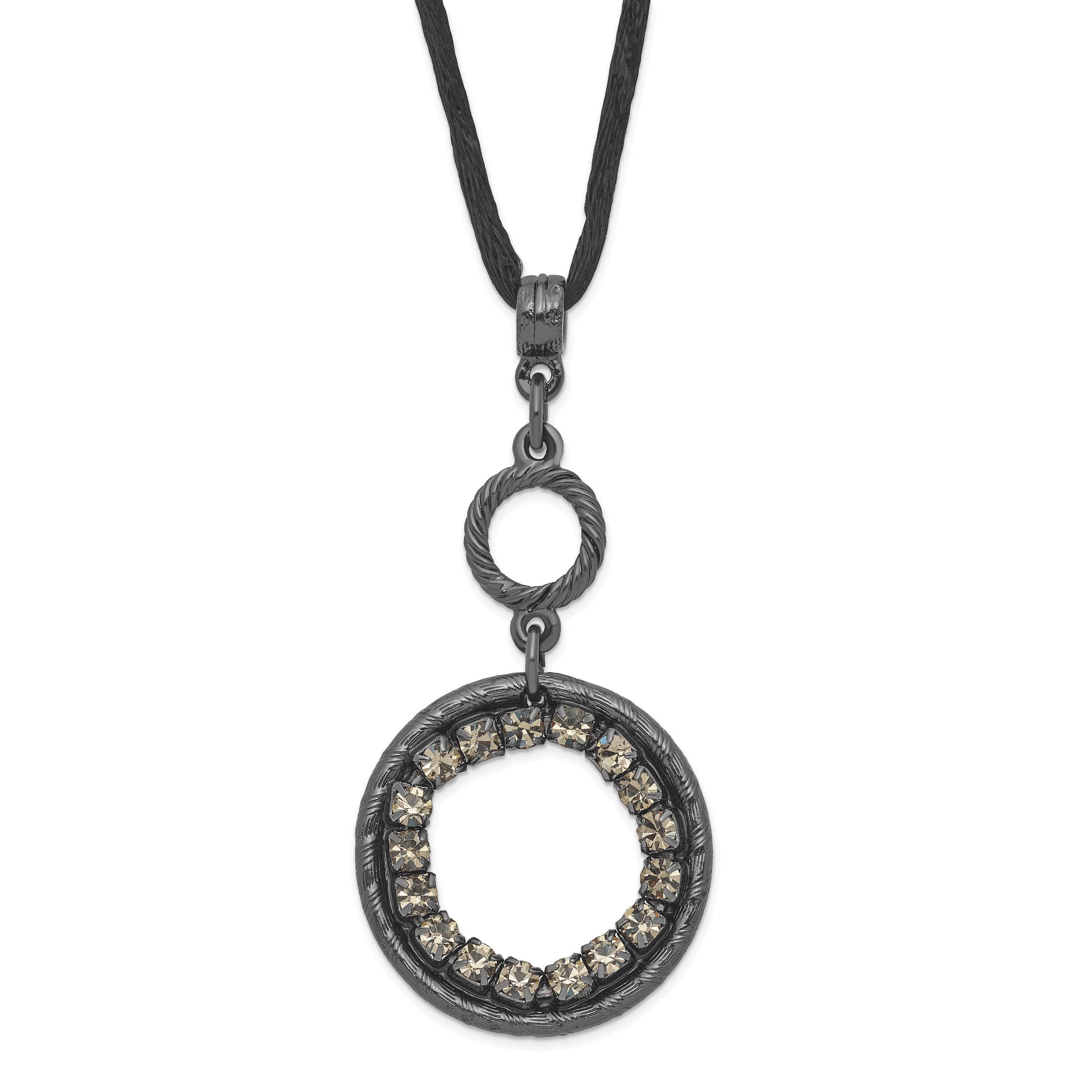 1928 Black-plated Smoky Crystal Circle With  3in ext Necklace