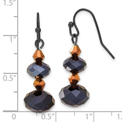 1928 Jewelry Black-plated Jet Black and Brown Faceted Glass Bead Dangle Earrings