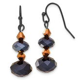 1928 Jewelry Black-plated Jet Black and Brown Faceted Glass Bead Dangle Earrings